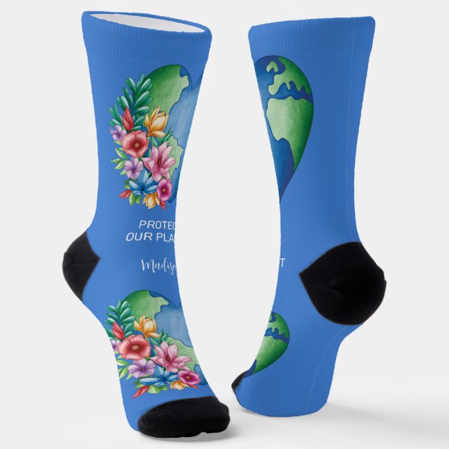 Custom Name & Text Planet Earth Heart Socks (Angled)