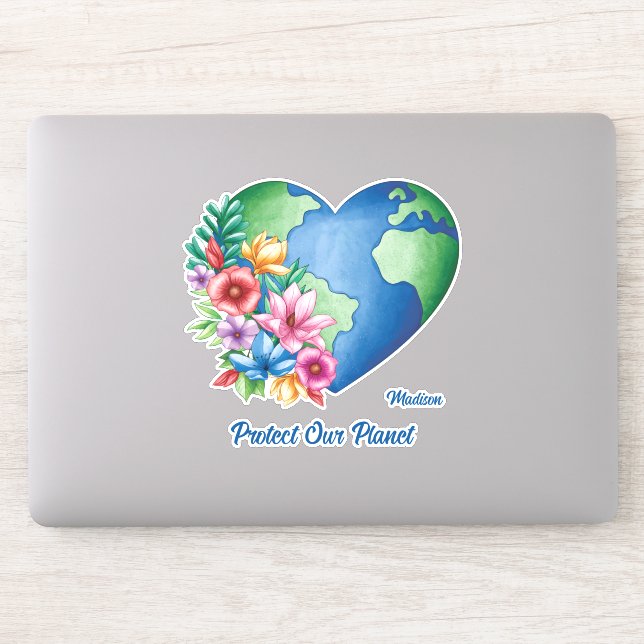 Custom Name & Text Planet Earth Heart Sticker (Computer)