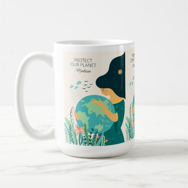 Custom Name & Text Planet Earth Mother Coffee Mug (Left)