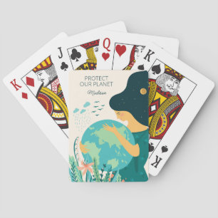 Custom Name & Text Planet Earth Mother Poker Cards