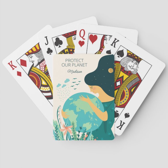 Custom Name & Text Planet Earth Mother Poker Cards (Back)