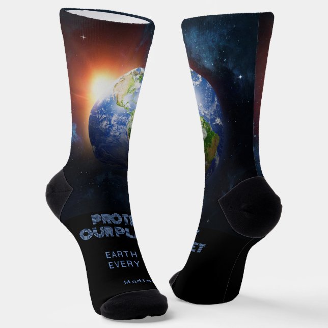 Custom Name & Text Planet Earth Socks (Angled)