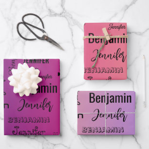 Custom Name Text Purple Peach Gradient Wrapping Paper Sheets