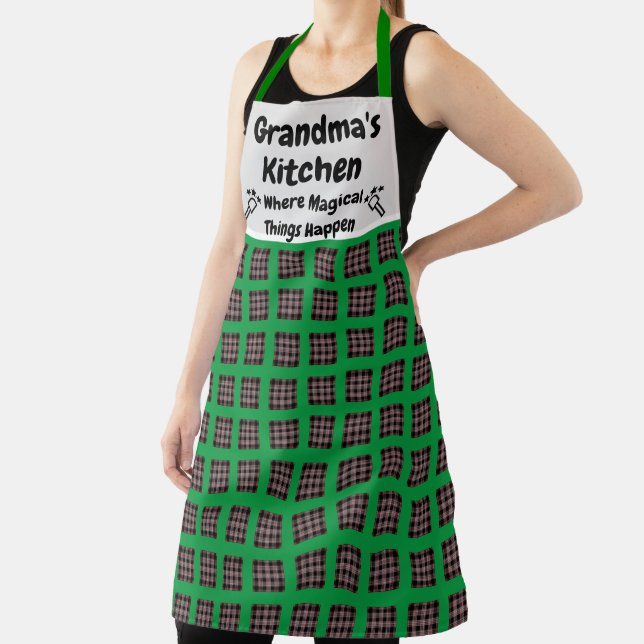 Custom Name Text Red Checkered Pattern Kitchen Apron (Insitu)