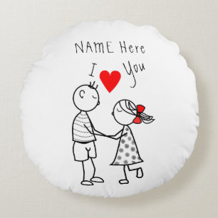 Custom Name Text Round Pillow with Couple Love