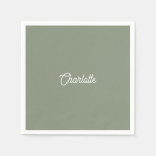 Custom name text Sage Green white minimalist Napkins