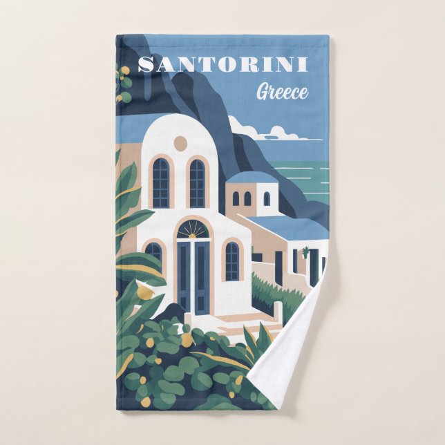 Custom Name & Text Santorini Greece Hand Towel (Hand Towel)