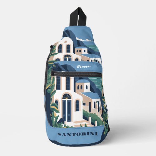 Custom Name  Text Santorini Greece Sling Bag