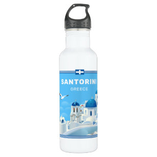 Custom Name & Text Santorini Greece Stainless Steel Water Bottle