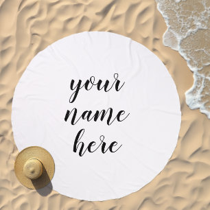 Custom Name Text Script Round Beach Towel