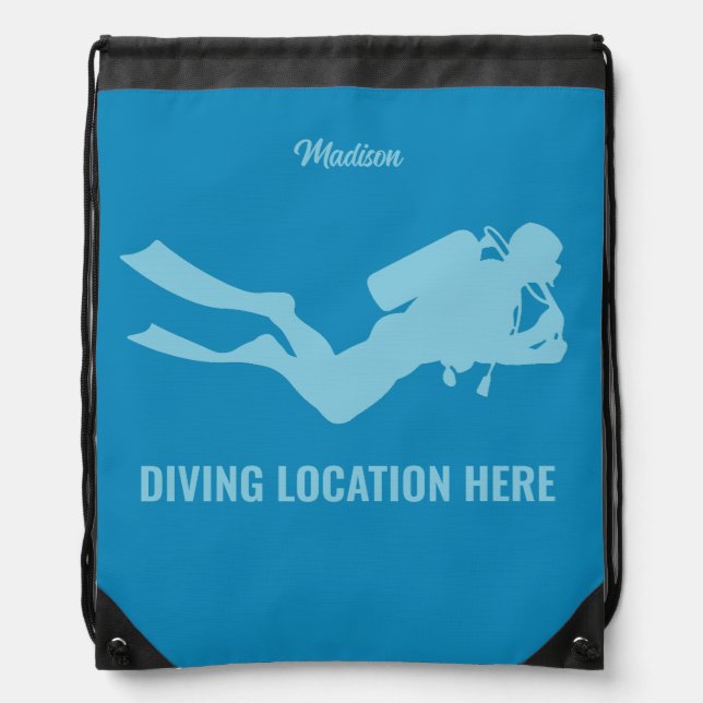 Custom Name & Text Scuba Diving Drawstring Bag (Front)