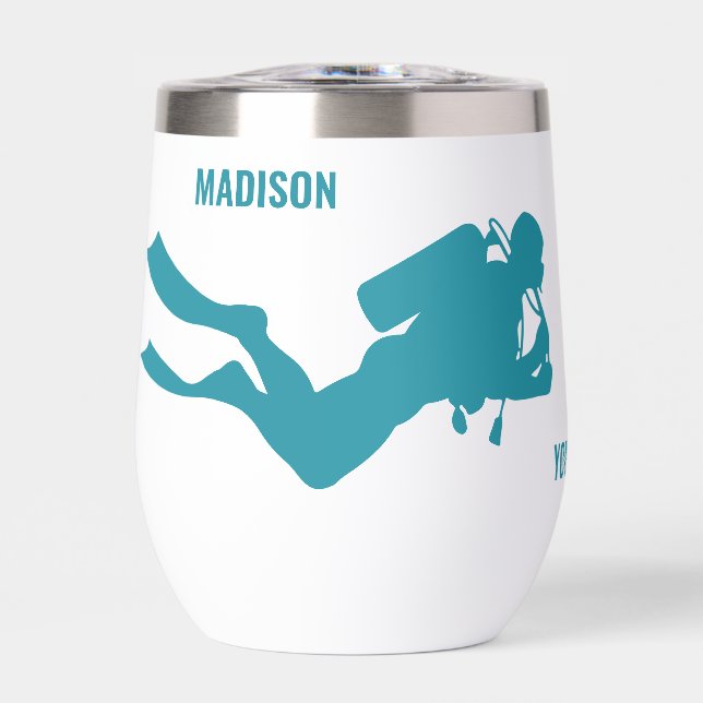 Custom Name & Text Scuba Diving Thermal Wine Tumbler (Front)