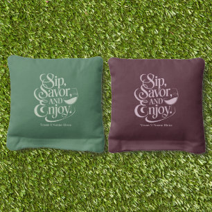 Custom Name / Text Sip, Savor, Enjoy Cornhole Bags