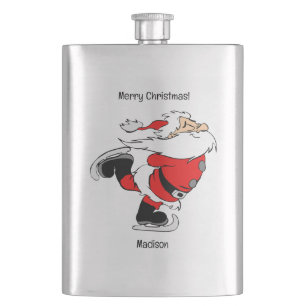 Custom Name & Text Skating Santa Flask