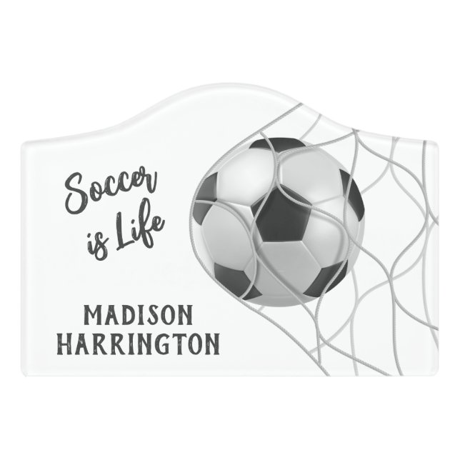Custom name & text Soccer Goal Door Sign (Small Crest Front)