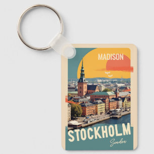 Custom Name & Text Stockholm Sweden Keychain