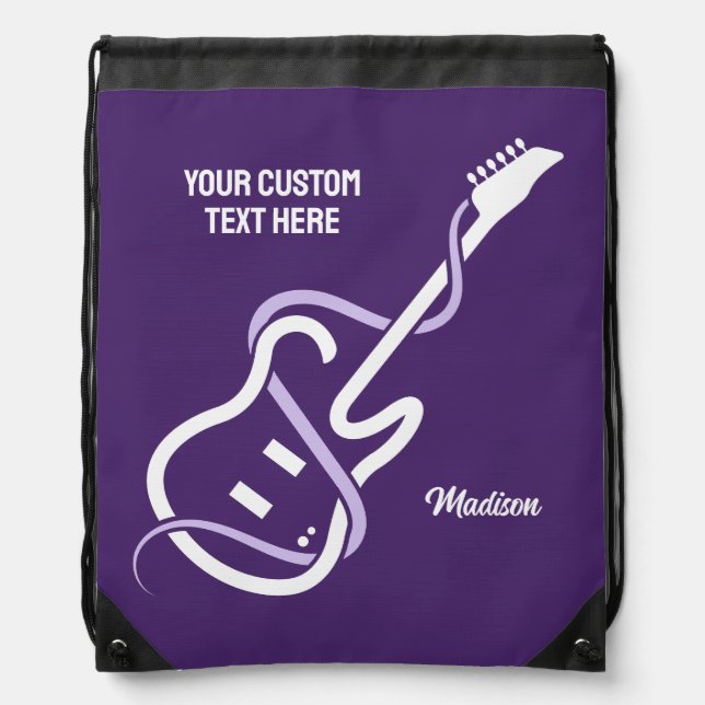 Custom Name & Text Stylized Guitar Drawstring Bag (Front)
