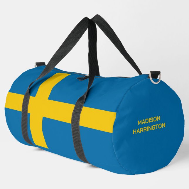 Custom Name & Text Swedish Flag Duffle Bag (Left Corner)