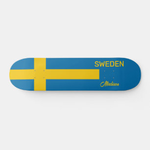 Custom Name & Text Swedish Flag Skateboard