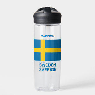 Custom Name & Text Swedish Flag Water Bottle
