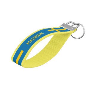 Custom Name & Text Swedish Flag Wrist Keychain