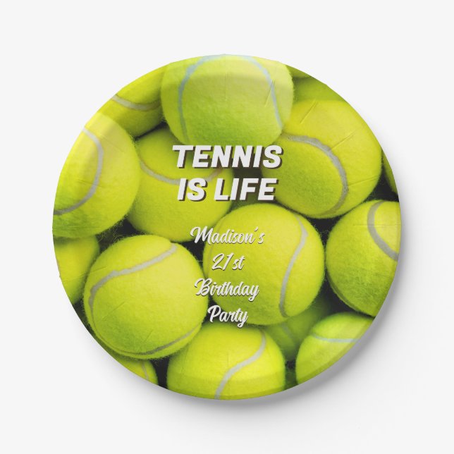 Custom Name & Text Tennis Balls Paper Plates (Front)