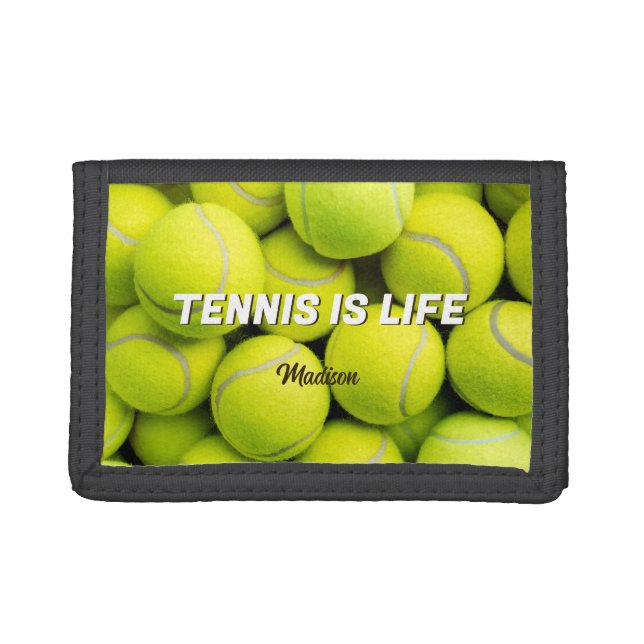Custom Name & Text Tennis Balls Trifold Wallet (Front)