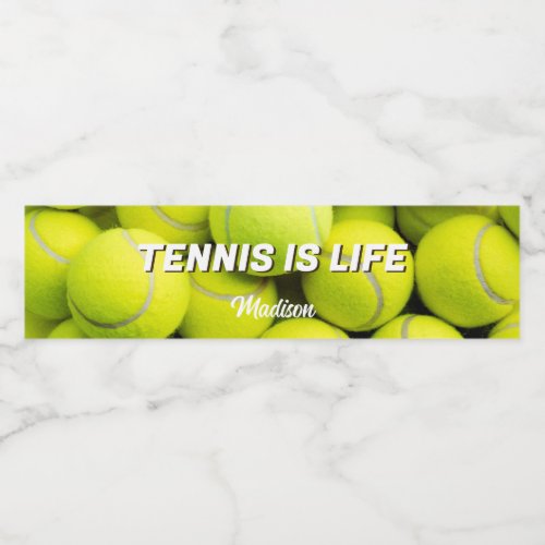 Custom Name  Text Tennis Balls Water Bottle Label