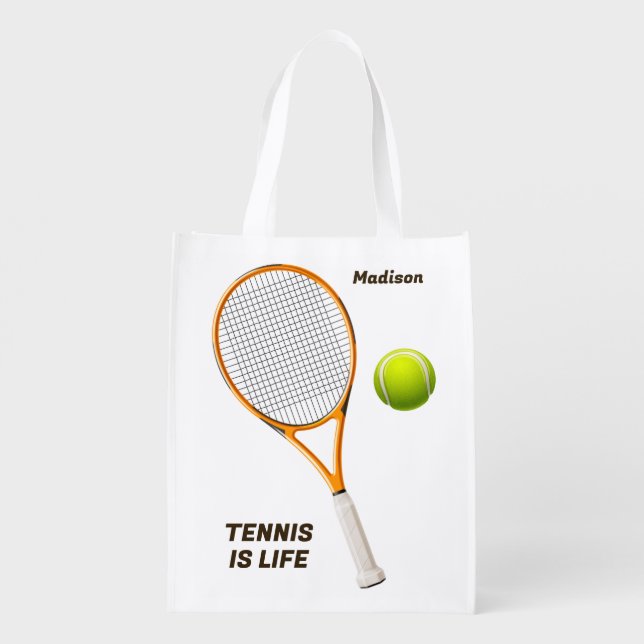 Custom Name & Text Tennis Grocery Bag (Back)