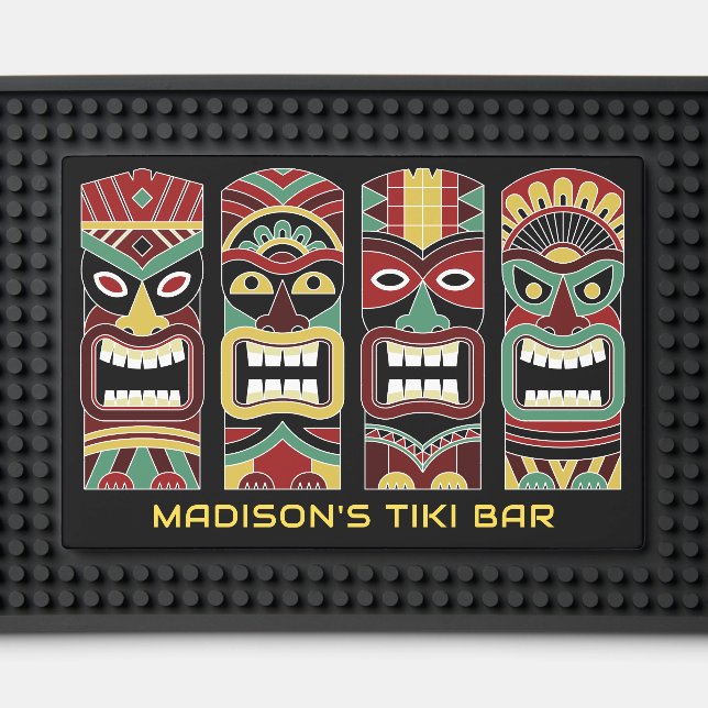 Custom Name / Text Tiki Totems Bar Mat (Front (Close Up))