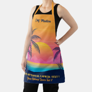 Custom Name & Text Tropical Island Sunset Apron