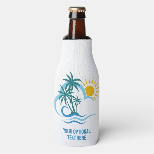Custom Name & Text Tropical Islands Bottle Cooler (Bottle Front)