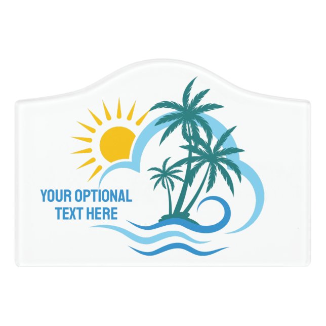 Custom Name & Text Tropical Islands Door Sign (Small Crest Front)