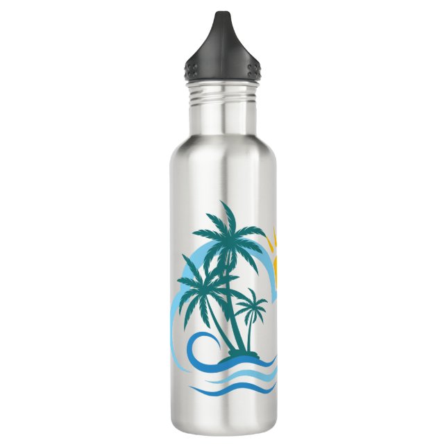 Custom Name & Text Tropical Islands Stainless Steel Water Bottle (Left)
