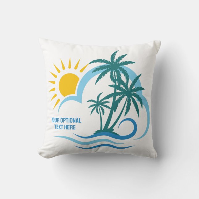 Custom Name & Text Tropical Islands Throw Pillow (Front)