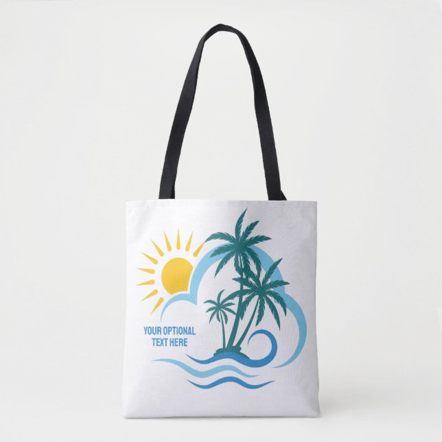 Custom Name & Text Tropical Islands Tote Bag (Front)