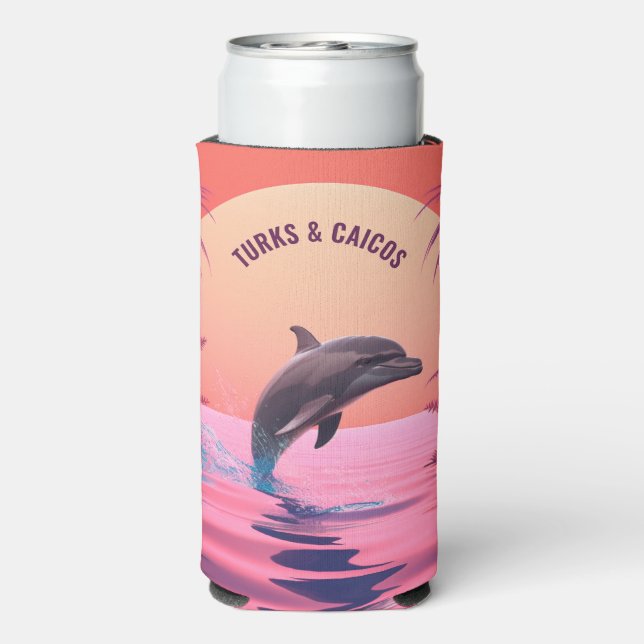 Custom Name & Text Turks and Caicos Dolphin Seltzer Can Cooler (Seltzer Back)