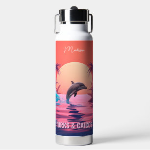 Custom Name & Text Turks and Caicos Dolphin Water Bottle