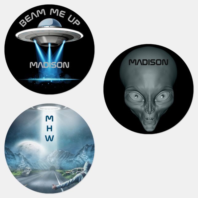 Custom name & text UFO Spaceship Labels (Group)