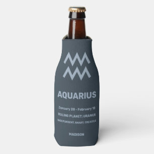 Custom Name / Text Zodiac Sign Aquarius Bottle Cooler