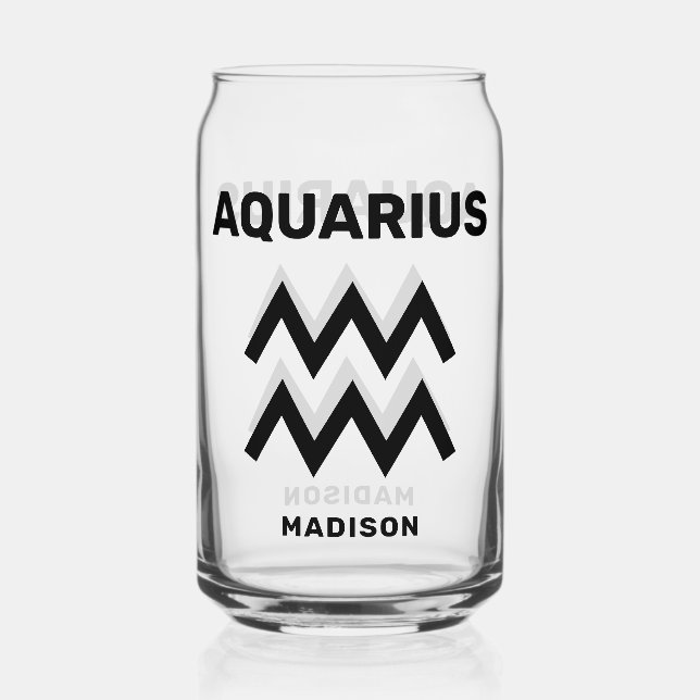 Custom Name / Text Zodiac Sign Aquarius Can Glass (Front)