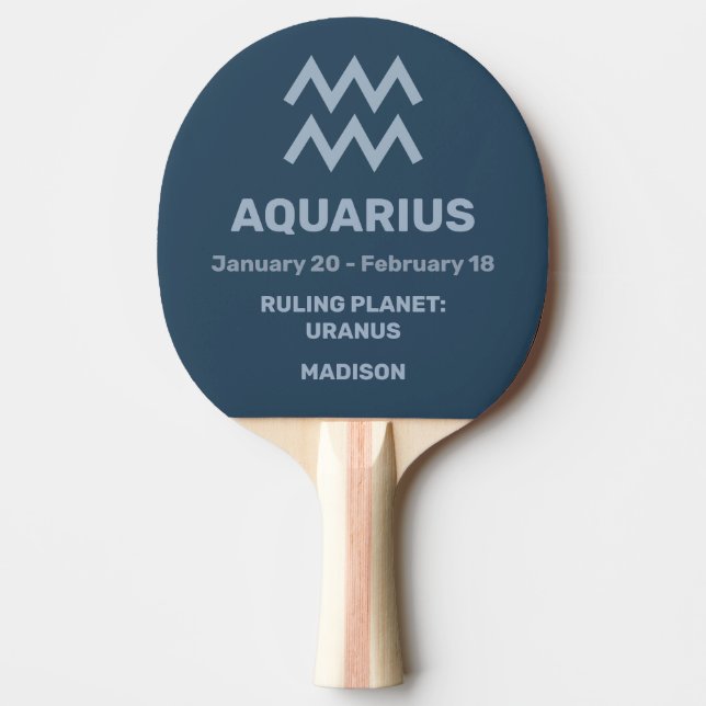 Custom Name / Text Zodiac Sign Aquarius Ping Pong Paddle (Front)