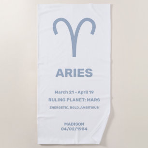 Custom Name / Text Zodiac Sign Aries Beach Towel