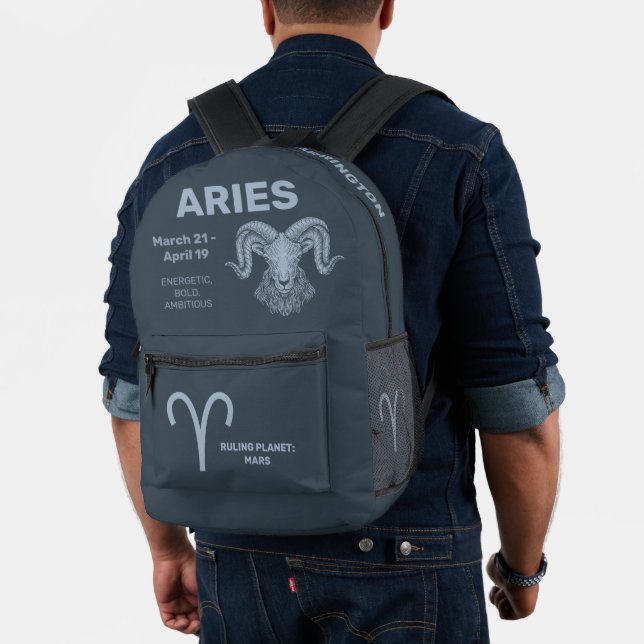 Custom Name / Text Zodiac Sign Aries Printed Backpack (Insitu (Model))