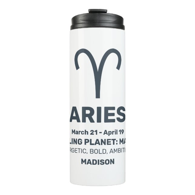 Custom Name / Text Zodiac Sign Aries Thermal Tumbler (Front)