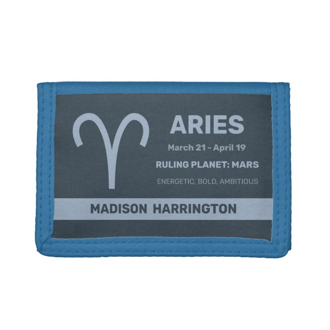 Custom Name / Text Zodiac Sign Aries Trifold Wallet (Front)