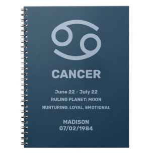 Custom Name / Text Zodiac Sign Cancer Notebook