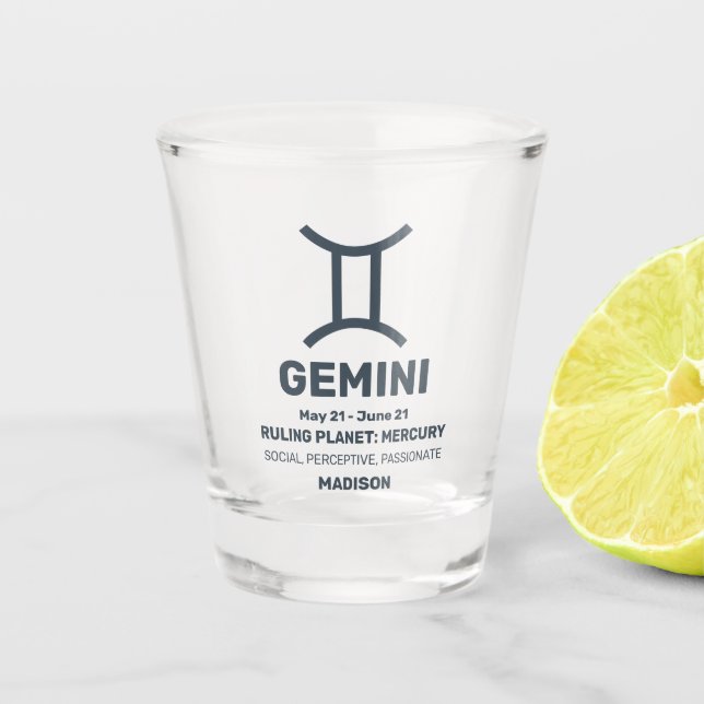 Custom Name / Text Zodiac Sign Gemini Shot Glass (Front)