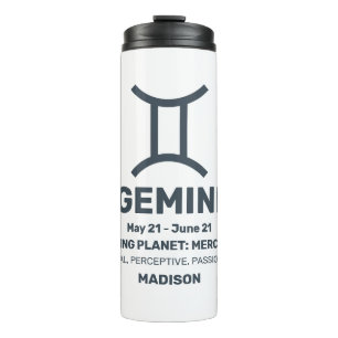 Custom Name / Text Zodiac Sign Gemini Thermal Tumbler