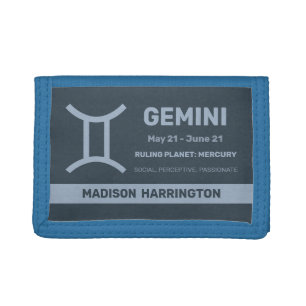 Custom Name / Text Zodiac Sign Gemini Tri-fold Wallet